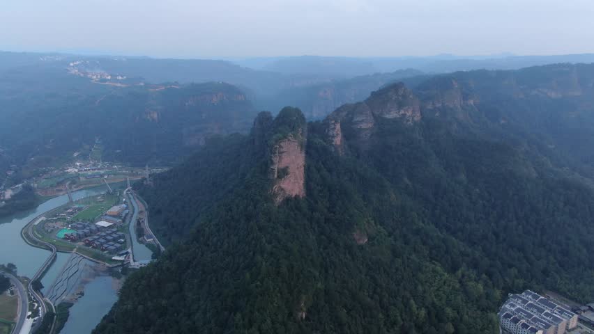 Aerial view of Chuan Yan Shijiu Feng in Xinchang, Shaoxing, Zhejiang