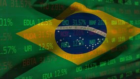Brazilian flag being displayed over flat design stock market backdrop, showing transparency effect. Patriotism, finance, digital, economy, leadership, investment, innovation - Powered by Shutterstock - Get 15% off with code: PIKWIZARD15