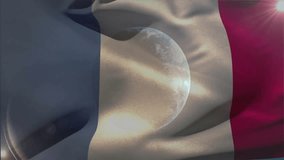 Translucent globe rotating above French stripes in 3D, displaying stock tickers and line chart. Technology, finance, analytics, investment, visualization, innovation, data - Powered by Shutterstock - Get 15% off with code: PIKWIZARD15