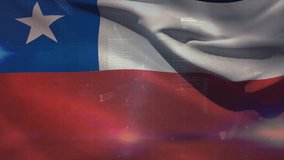 Animating flat design waving Chilean flag with fluctuating stock charts, code and value labels. National emblem, financial analysis, data visualization, digital interface, technology, innovation, - Powered by Shutterstock - Get 15% off with code: PIKWIZARD15