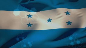 Honduran flag being animated in digital collage, showing network nodes, DNA helix, molecular icons. Patriotic, innovation, technology, science, connectivity, molecular, futuristic - Powered by Shutterstock - Get 15% off with code: PIKWIZARD15