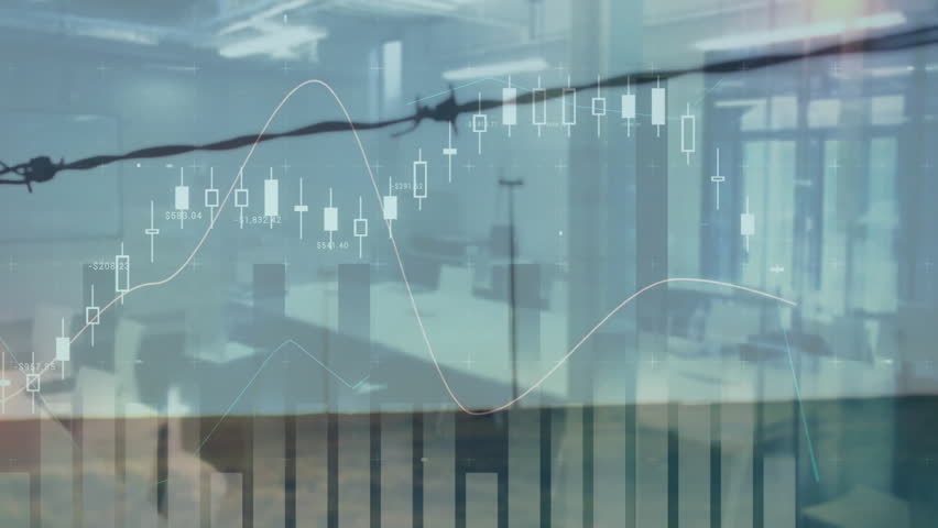 3D render financial charts merging modern office interior with wind turbines, animating growth data. Corporate, innovation, technology, data visualization, environment, productivity, sustainability - Powered by Shutterstock - Get 15% off with code: PIKWIZARD15