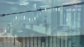 3D render financial charts merging modern office interior with wind turbines, animating growth data. Corporate, innovation, technology, data visualization, environment, productivity, sustainability - Powered by Shutterstock - Get 15% off with code: PIKWIZARD15