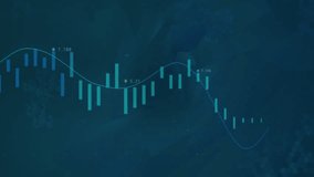 Abstract financial chart showing turquoise green candlesticks with blue-green line graph over grid. Data visualization, digital interface, analytics, technology, futuristic, trading, investment - Powered by Shutterstock - Get 15% off with code: PIKWIZARD15