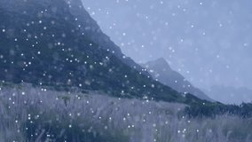 Grass stems merging with white dotted arcs creating digital data paths across misty mountain slopes. Nature, landscape, digital, visualization, serene, scenic, abstract - Powered by Shutterstock - Get 15% off with code: PIKWIZARD15