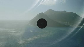 Tech network spreading over coastal landscape, linking floating device icons in flat design. Futuristic, connectivity, digital, landscape, technology, network, innovation - Powered by Shutterstock - Get 15% off with code: PIKWIZARD15