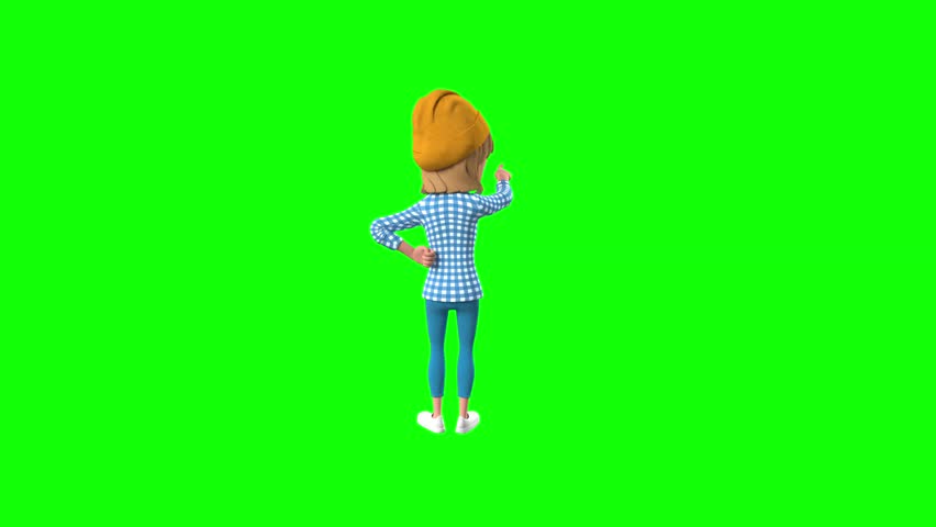 3D animation of Wulan character pointing and waving from back view, perfect for digital assets, presentations, explainers, and creative motion design projects.