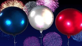France flag colored balloons with fireworks background, seamless loop, 3D render. For Bastille Day and other French patriotic celebrations. - Powered by Shutterstock - Get 15% off with code: PIKWIZARD15