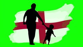 Father and son silhouette, England flag icon, symbol. Family life, human rights, identity, relationship concept. Slow motion vector animation, motion graphic video. Isolated green screen background - Powered by Shutterstock - Get 15% off with code: PIKWIZARD15