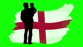 Father and son silhouette, England flag icon, symbol. Family life, human rights, identity, relationship concept. Slow motion vector animation, motion graphic video. Isolated green screen background - Powered by Shutterstock - Get 15% off with code: PIKWIZARD15