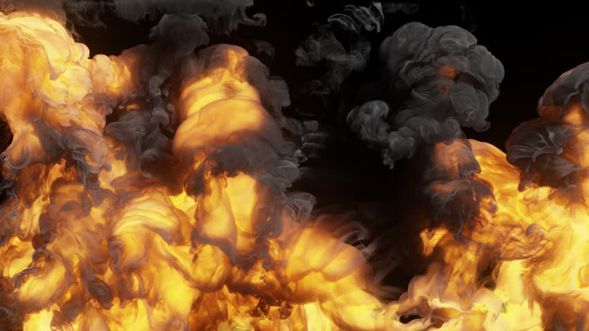 8 Dynamic fire and black smoke transition with alpha channel for video editing. Use as a visual effect or motion graphic overlay. 3D render