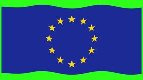 Animation of EU flag intertwined with moving candlestick graph, illustrating financial fluctuations on a vibrant green background - Powered by Shutterstock - Get 15% off with code: PIKWIZARD15