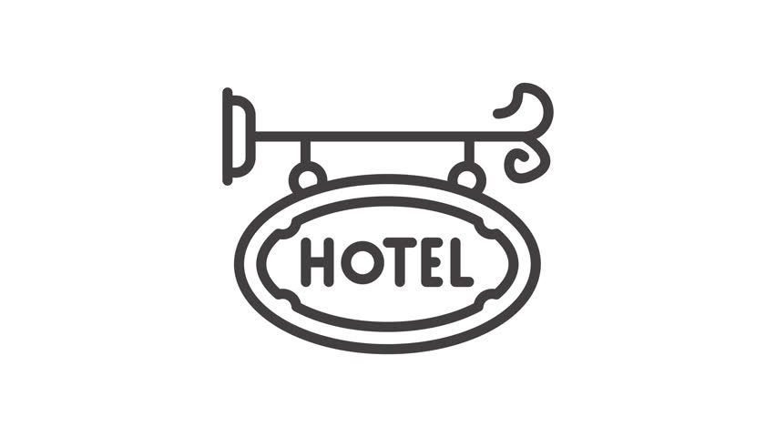 Animated black and white hotel sign with a retro vibe