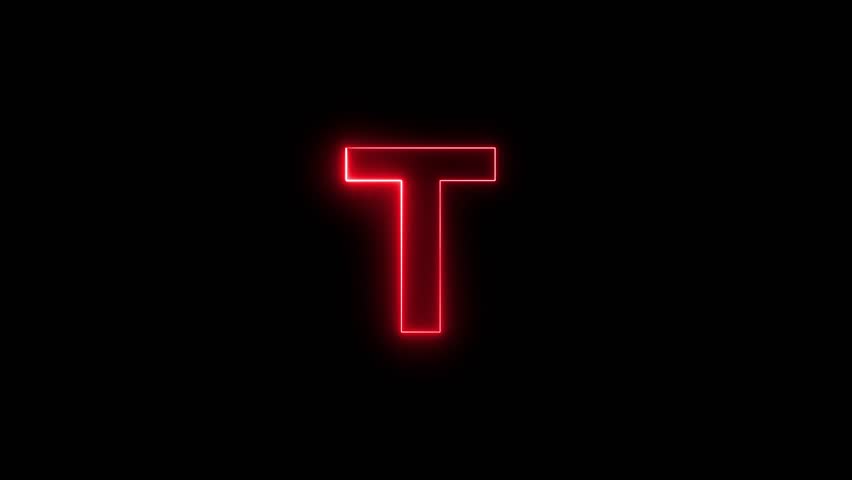 Glowing letter T uppercase font neon light animation, Animated neon alphabet symbol T on black background, Letter T Neon Futuristic Effect, Trendy Glow Lighting, 4K Video Animation
