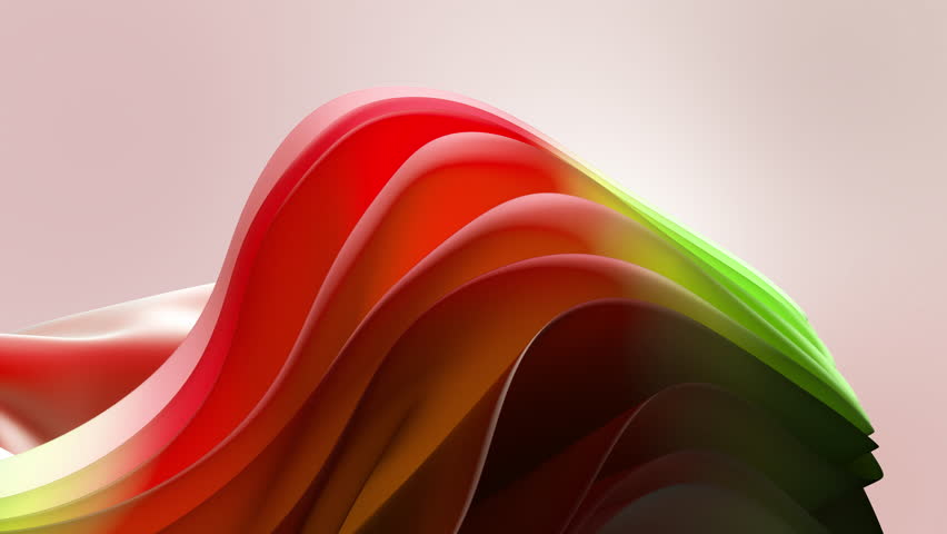 Looped animation of fluid 3D waves with vibrant red, orange, and green tones. The smooth, layered motion on a soft pastel background adds warmth and energy—perfect for branding, digital art, or modern