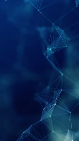 Vertical abstract tech background in blue featuring network nodes and polygonal connections, ideal for digital big data, AI, and futuristic visuals. Technology background loop motion 4k