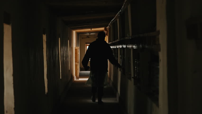 Man Spinning Prayer Wheels in Tibetan Monastery 