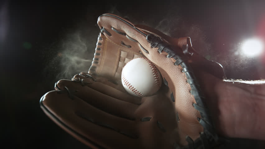 Ultra Slow Motion Baseball Catch. Ball Landing in Glove at 1000fps.