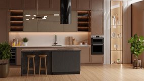 kitchen room interior in brown mocha mousse 2025 color with modern decoration - 3D rendering	 - Powered by Shutterstock - Get 15% off with code: PIKWIZARD15