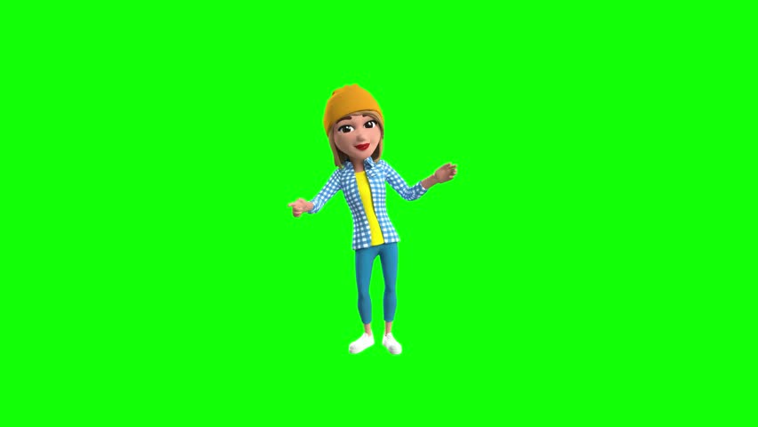 3D animation of Wulan character talking and listening, ideal for digital assets, explainer content, communication themes, and interactive media in green screen format.