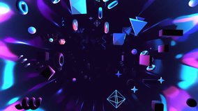 Looped passing through neon metallic geometric shapes motion graphics. - Powered by Shutterstock - Get 15% off with code: PIKWIZARD15