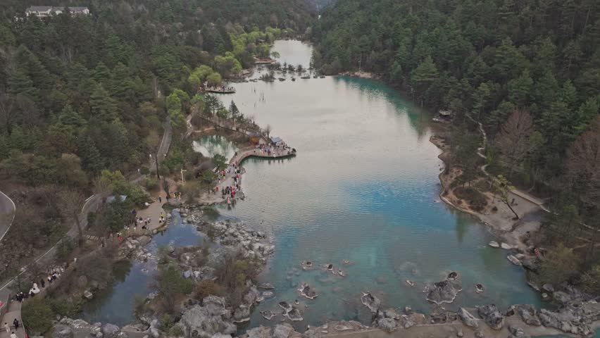 Aerial shot of Blue Moon Valley at Jade Dragon Snow Mountain