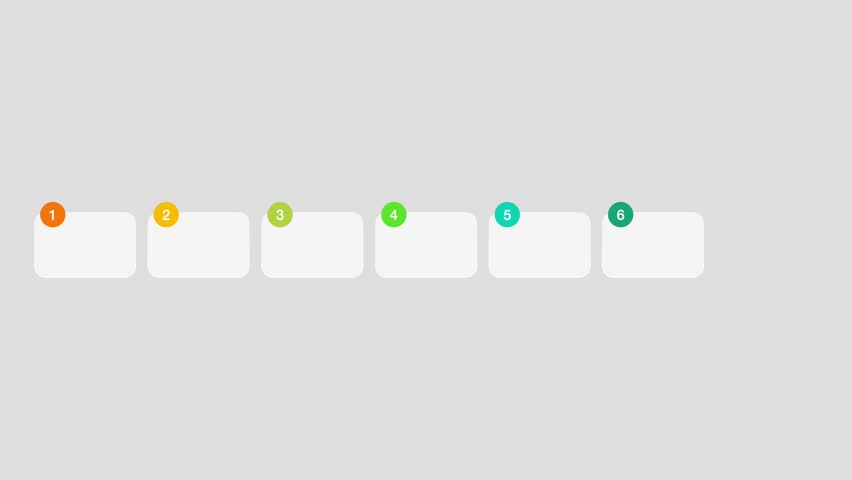 animated video of 6 and 7 steps rectangle shape with multicolor label  for marketing infographic, animation 4k