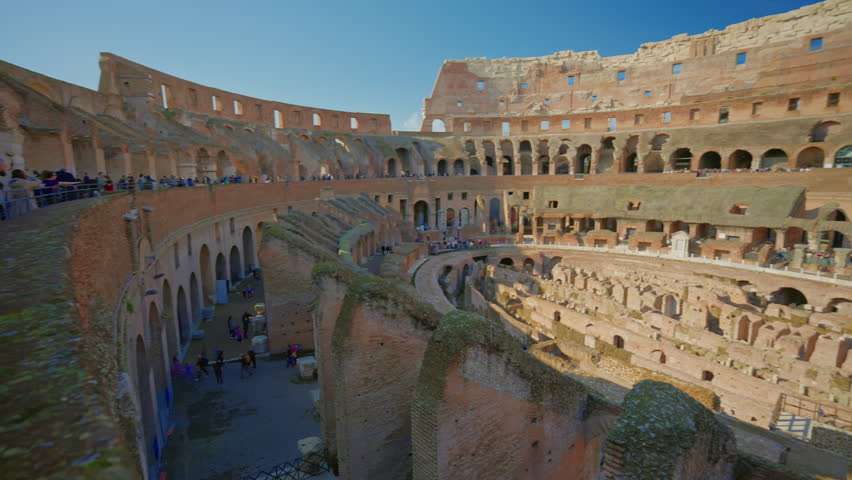 Ruins of Roman Coliseum from the sand. View of the colosseum from the inside. Rome, Italy
