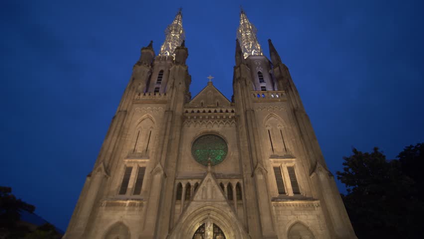 Our Lady of the Assumption Cathedral Jakarta in Southeast Asia in the evening.
