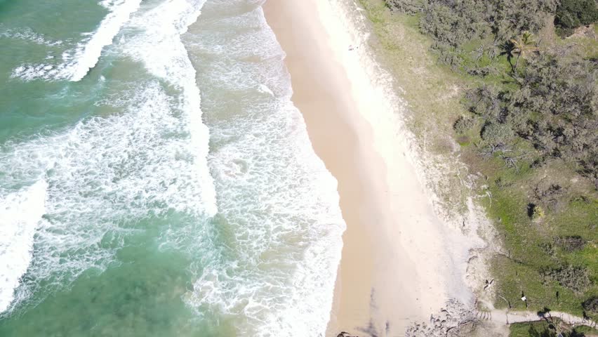 Aerial drone above beautiful Noosa beach and scenic landscape, Queensland, Australia