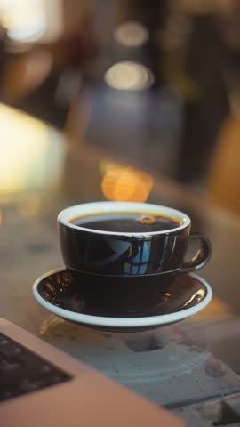 Relishing a cup of hot black coffee served in a stylish mug atop a beautifully crafted modern table design