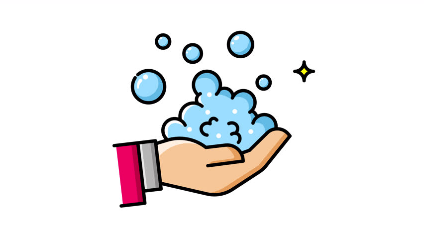 Animated Hand with soap suds. Suitable for hygiene and cleaning concepts. Ideal for advertisements, brochures, and social media for soap or hand washing products.
