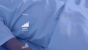 boy sleeping in hospital bed, showing animated health line charts bar graphs data overlays. Pediatric, healthcare, analysis, healthcare technology, monitoring, calm, quiet - Powered by Shutterstock - Get 15% off with code: PIKWIZARD15