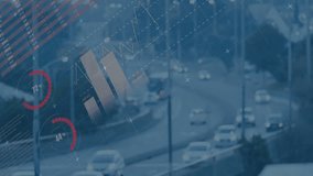 Blurred cars speeding along urban highway while financial charts updating overlaid in flat design. Urban, transportation, technology, data, infrastructure, modern, transit - Powered by Shutterstock - Get 15% off with code: PIKWIZARD15