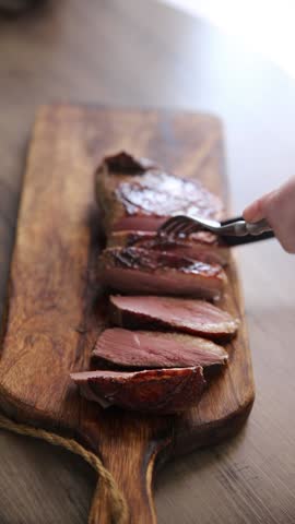 Duck breast roast meat poultry fresh delicious gourmet food background on the table rustic food top view copy space