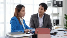 Finance, accounting, investment concept, Business team meeting present, investor colleagues discussing new plan financial graph data, analysis with laptop and digital tablet at work place - Powered by Shutterstock - Get 15% off with code: PIKWIZARD15