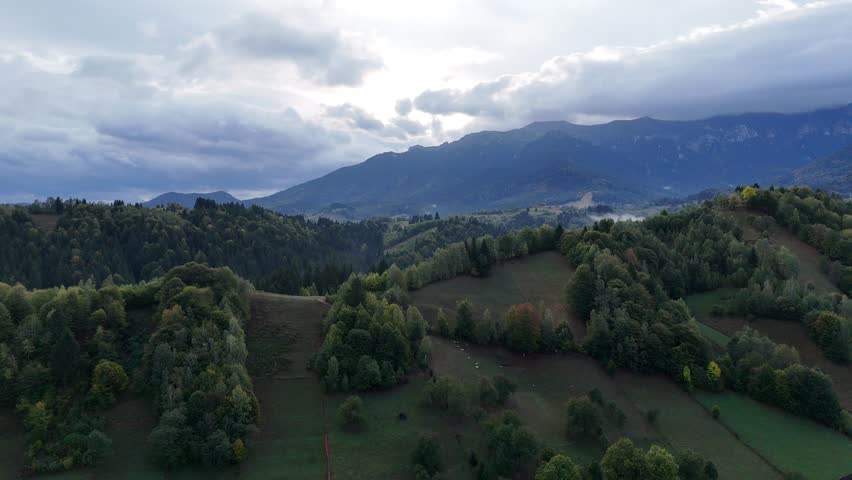 Drone Footage of Mountain Village in Romania – Scenic Landscape and Countryside Views