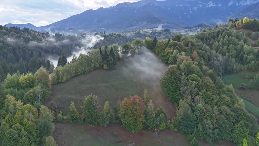 Drone Footage of Mountain Village in Romania – Scenic Landscape and Countryside Views