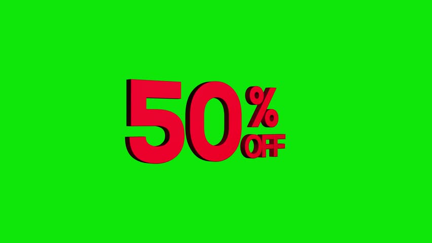 50% off 3D text looped animation with discount sale on red black white 4k background. super offer discount. 50%. fifty Percentage off