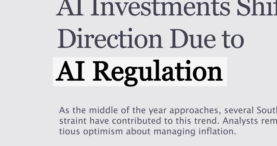 Word AI Regulation in the news titles across international media, changing media headlines with artificial intelligence regulation legislation theme, news overview, loop footage