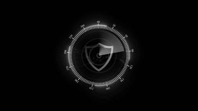 Futuristic cybersecurity shield HUD animation. 360-degree digital radar with cyber defense shield.Technology security scan with shield icon and circular. 4K animated concept. Black background - Powered by Shutterstock - Get 15% off with code: PIKWIZARD15