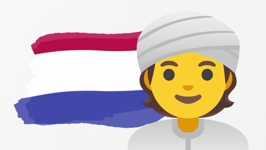 Animated muslim boy portrait, Netherlands flag icon symbol. Cute adorable smiling happy face. Slow motion vector animation, motion graphic video footage. Isolated white screen background - Powered by Shutterstock - Get 15% off with code: PIKWIZARD15