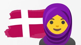 Animated muslim girl with hijab portrait, Denmark flag icon symbol. Cute adorable smiling happy face. Slow motion vector animation, motion graphic video footage. Isolated white screen background	 - Powered by Shutterstock - Get 15% off with code: PIKWIZARD15