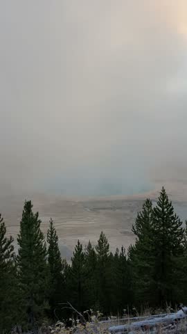 Grand Prismatic Spring steams on a cold morning in Yellowstone National Park