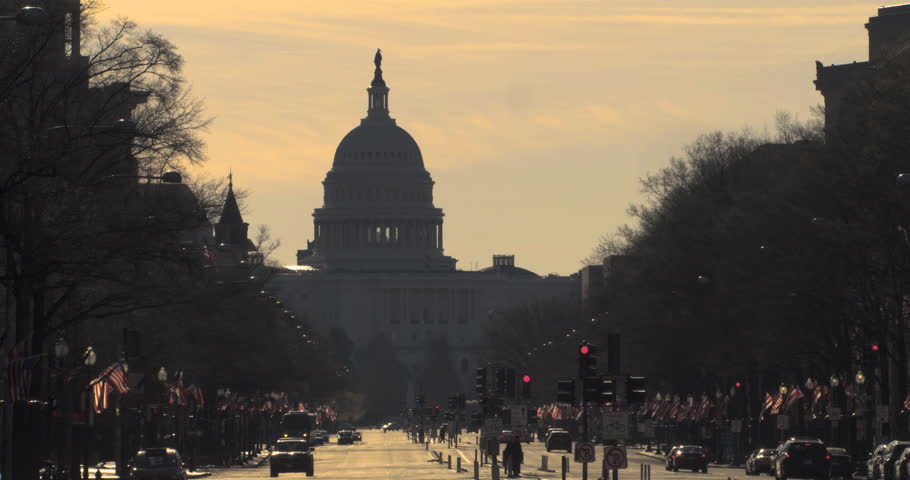 US Capitol Building with Orange Afternoon Sky