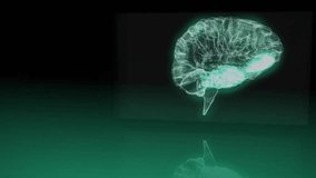 Neon green wireframe brain model pulsing on green 3D panel, floating ASCII symbols drifting around. Futuristic, digital, technology, neural, virtual, cyber, interface - Powered by Shutterstock - Get 15% off with code: PIKWIZARD15