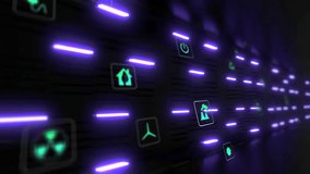 3D dashboard displaying glowing blue and purple data bars with floating panels showing eco icons. Futuristic, technology, innovation, data visualization, neon, digital, analytics - Powered by Shutterstock - Get 15% off with code: PIKWIZARD15
