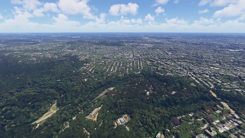 3D - Circular aerial drone view at spring Connecticut Ave Washington DC Smithsonian National Zoological Park. United States