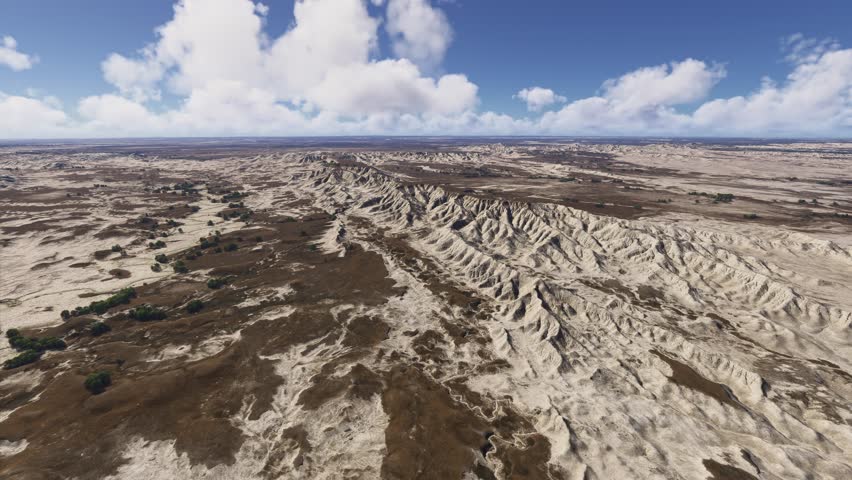 3D - Side aerial drone view Badlands National Park South Dakota. United States