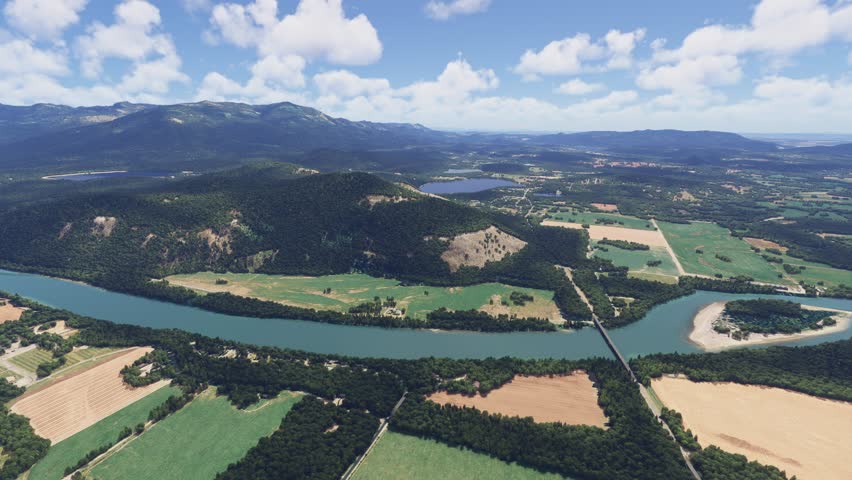 3D - Side aerial drone view at spring Skagit Valley Washington. United States